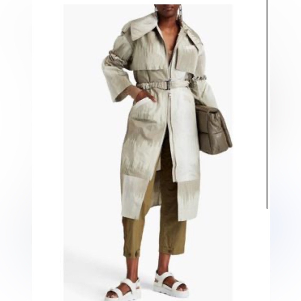 GANNI Oversized Shell Trench Coat Ikat Agate Beige Medium